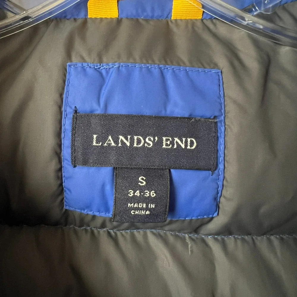 Lands' End Down Puffer Vest Blue Men's Small 34 36 Snap Front Outdoor‎ Winter